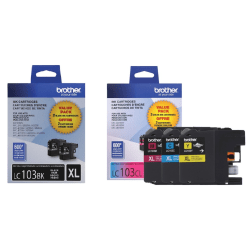 Brother LC103 Black; Cyan; Magenta; Yellow High-Yield Ink Cartridges, Pack Of 5, LC103KKCMY-OD