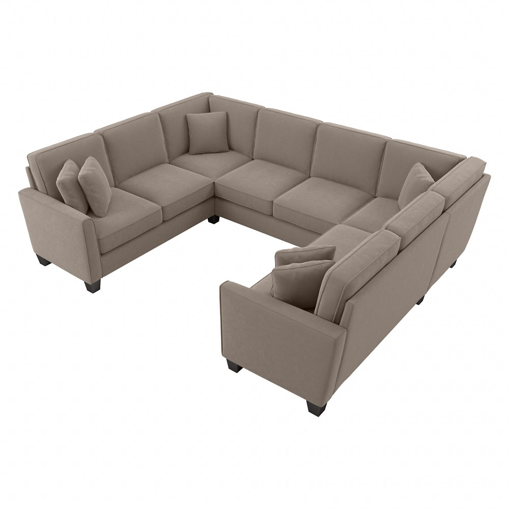 Bush Furniture Flare U-Shaped Sectional Couch, 35-3/4inH x 113inW x 87-1/16inD, Tan Microsuede Fabric, Standard Delivery