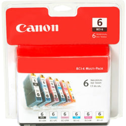 Canon BCI-6 Black And Cyan, Light Cyan, Magenta, Light Magenta, Yellow Ink Cartridges, Pack Of 6, 4705A018