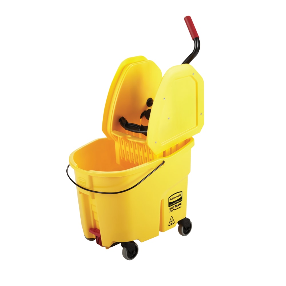 Rubbermaid WaveBrake Plastic Commercial Bucket With Wringer, 35 Qt, 33 3/4inH x 16inW x 27 1/4inD, Yellow