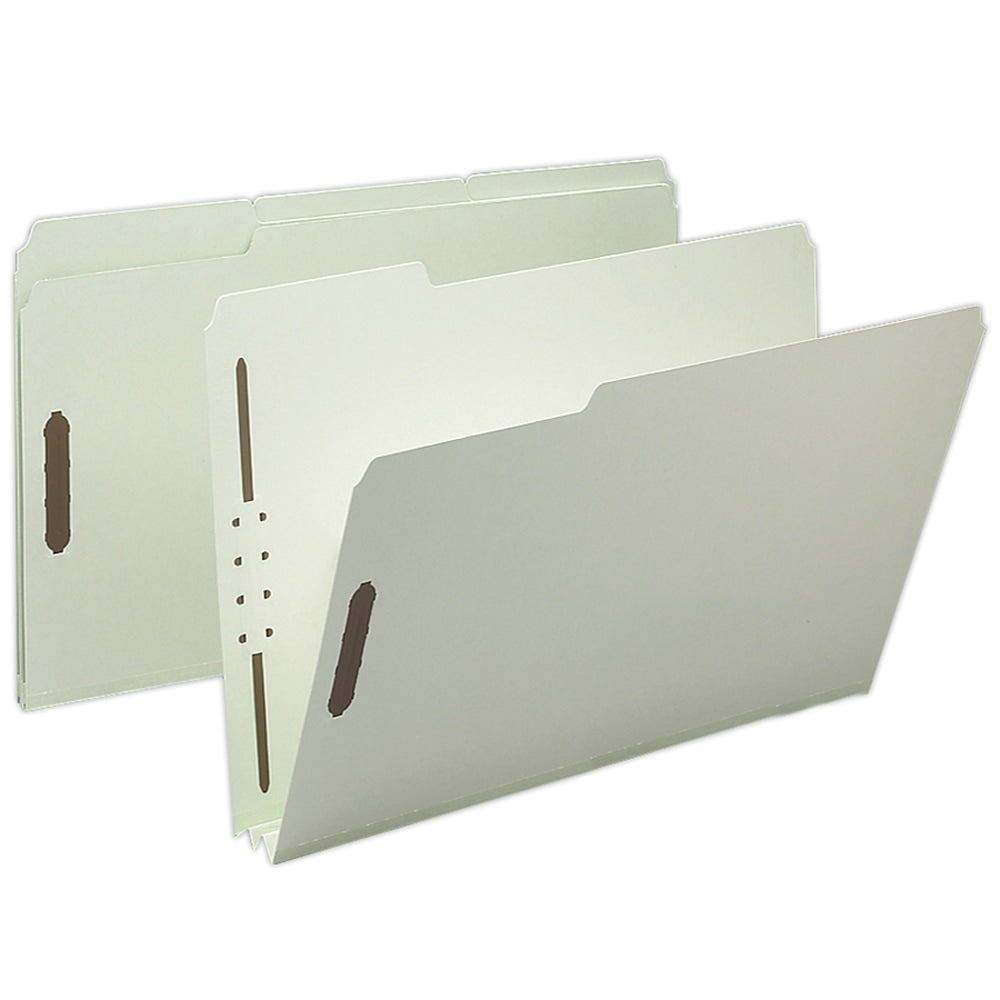 Smead Pressboard Fastener Folders, 2in Expansion, Legal Size, 100% Recycled, Gray/Green, Pack Of 25