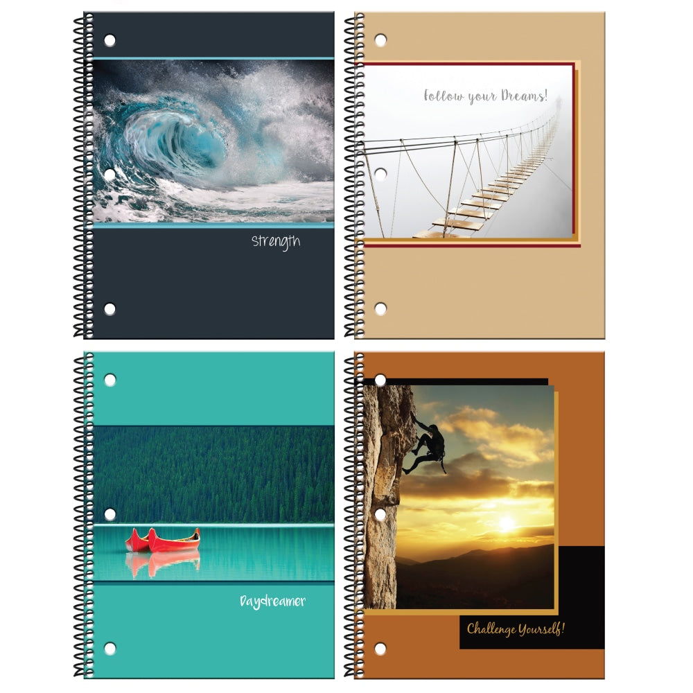 Inkology Spiral Notebooks, 8in x 10-1/2in, College Ruled, 140 Pages (70 Sheets), Inspirational Quotes, Pack Of 12 Notebooks