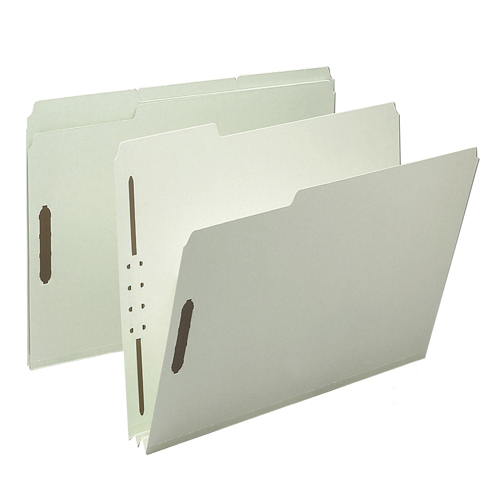 Smead Pressboard Fastener Folders, 2in Expansion, Letter Size, 100% Recycled, Gray/Green, Pack Of 25