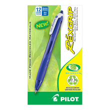 Load image into Gallery viewer, Pilot Rexgrip BeGreen Retractable Ballpoint Pens, Medium Point, 1.0 mm, Blue Barrel, Blue Ink, Pack Of 12 Pens