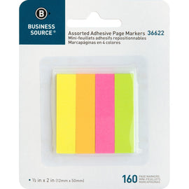 Business Source Removable Page Markers - 40 x Yellow, 40 x Green, 40 x Pink, 40 x Orange - 0.75in x 2in - Rectangle - Assorted - Removable, Repositionable, Self-adhesive - 4 / Pack - Recycled