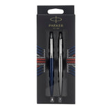 Parker Jotter London Duo Pen Set, Medium Point, Blue/Stainless Steel Barrel, Blue/Black Ink, Set of 2 Pens