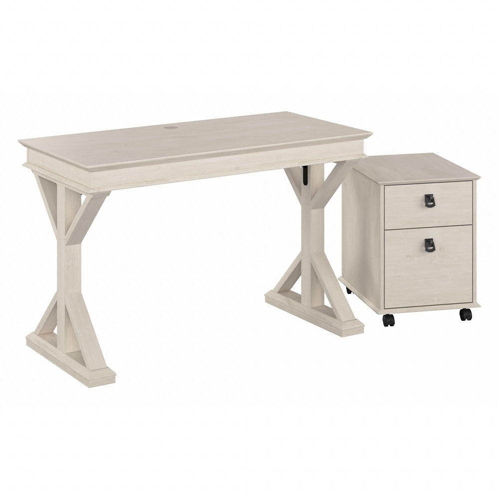 Bush Furniture Homestead 48inW Farmhouse Writing Desk With Mobile File Cabinet, Linen White Oak, Standard Delivery