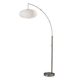 Adesso Corrine Arc Floor Lamp, 80inH, White Shade/Brushed Steel Base