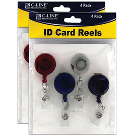 C-Line Retracting ID Card Reels, 30in, Assorted Colors, 4 Reels Per Pack, Case Of 2 Packs