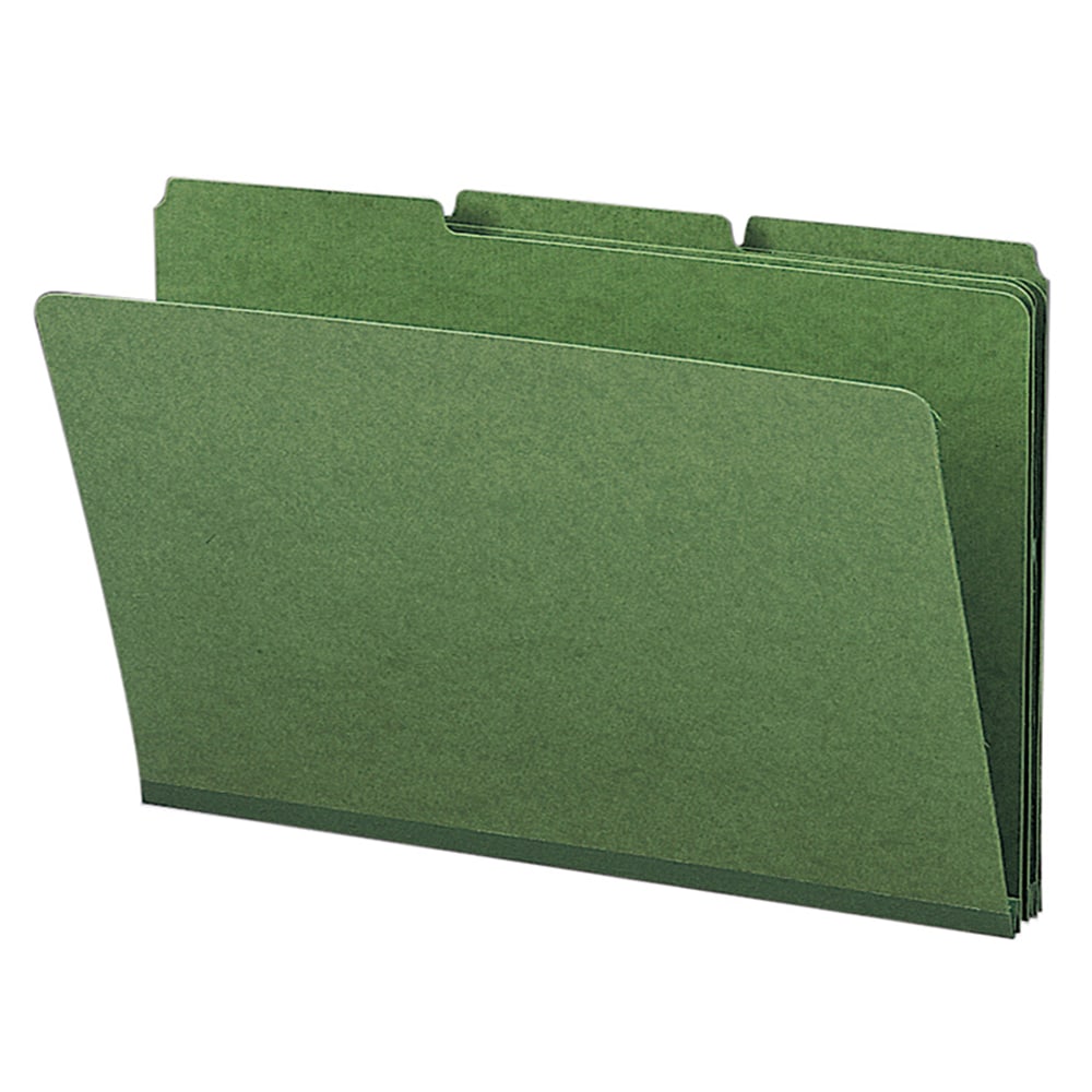 Smead 1/3-Cut Color Pressboard Tab Folders, Legal Size, 50% Recycled, Green, Box Of 25