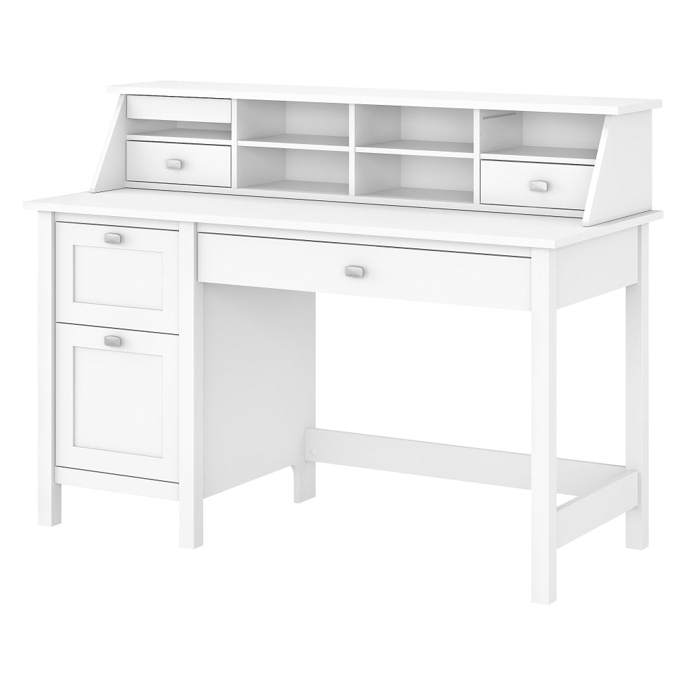Bush Furniture Broadview 54inW Computer And Writing Desk With 2-Drawer Pedestal And Organizer, Pure White, Standard Delivery