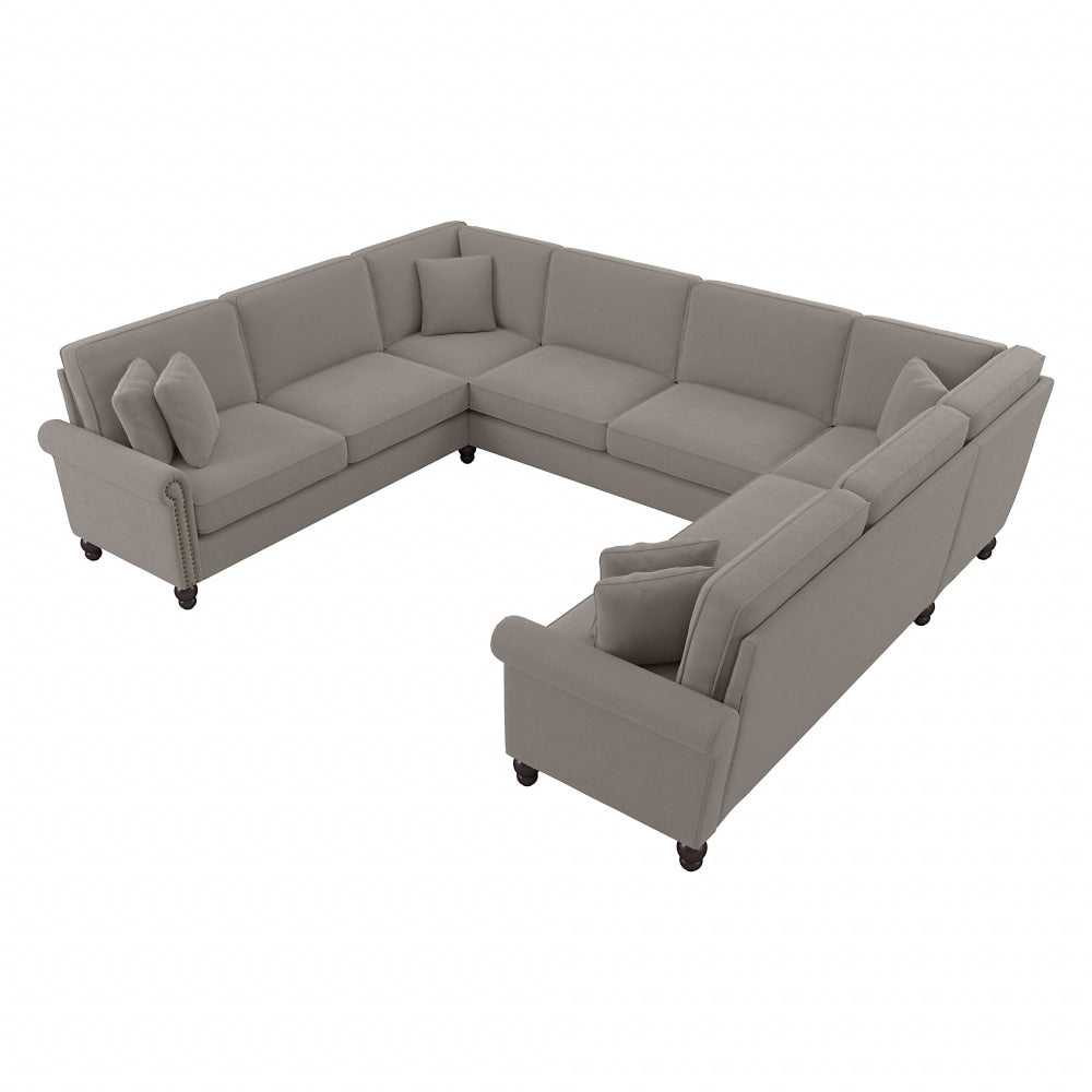 Bush Furniture Coventry 125inW U-Shaped Sectional Couch, Beige Herringbone, Standard Delivery