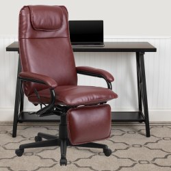Flash Furniture Ergonomic LeatherSoft Faux Leather High-Back Reclining Swivel Chair, Burgundy/Black
