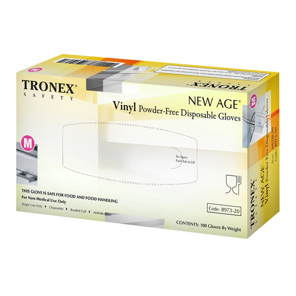 Tronex New Age Disposable Powder-Free Vinyl Gloves, Medium, Natural, Pack Of 100