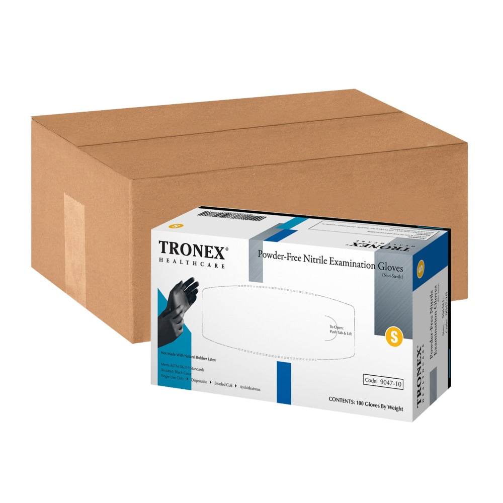 Tronex Fingertip-Textured Powder-Free Nitrile Exam Gloves, Small, Black, Pack Of 1,000 Gloves