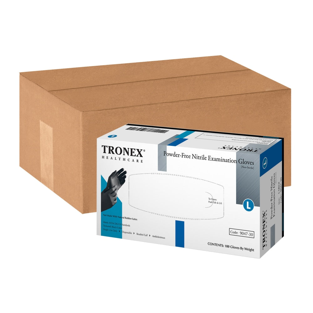 Tronex Fingertip-Textured Powder-Free Nitrile Exam Gloves, Large, Black, Pack Of 1,000 Gloves