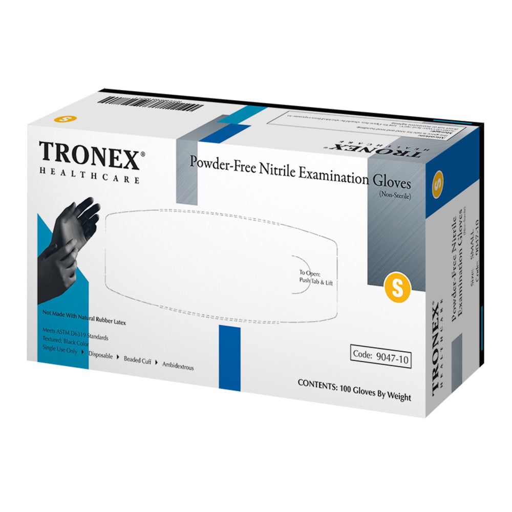 Tronex Fingertip-Textured Powder-Free Nitrile Exam Gloves, Small, Black, Pack Of 100 Gloves