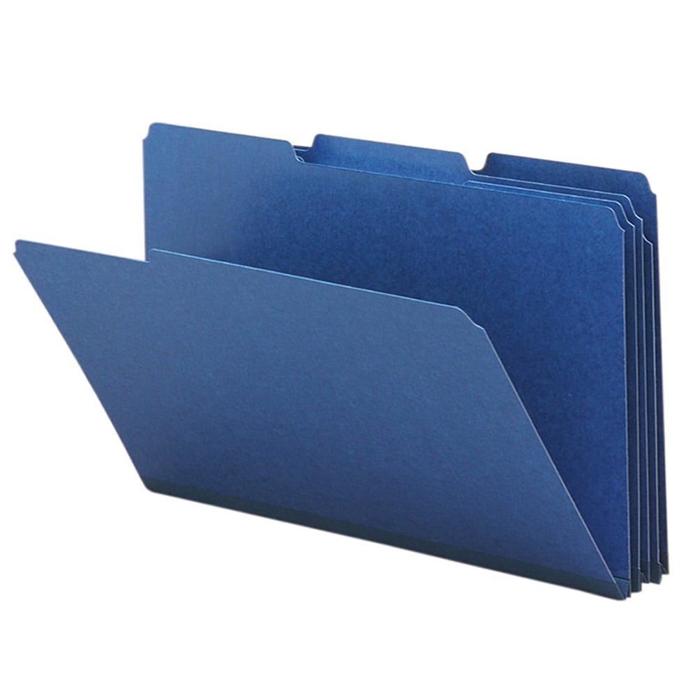 Smead 1/3-Cut Color Pressboard Tab Folders, Legal Size, 50% Recycled, Dark Blue, Box Of 25