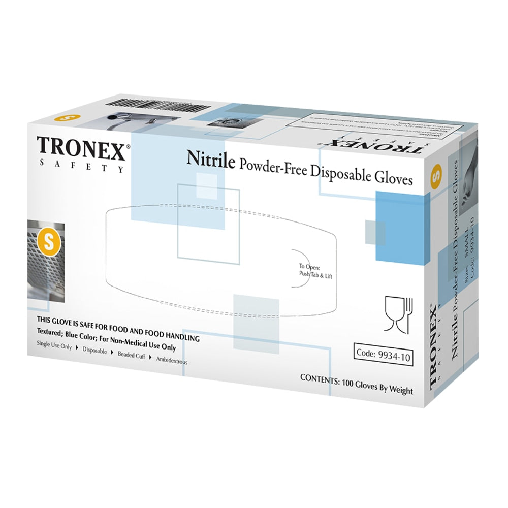 Tronex Finger-Textured Disposable Powder-Free Nitrile Gloves, Small, Blue, Pack Of 100 Gloves