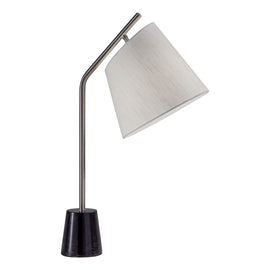 Adesso Dempsey Table Lamp, 25inH, White Shade/Brushed-Steel And Black Marble Base