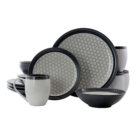 Elama 16-Piece Stoneware Dinnerware Set, Gray