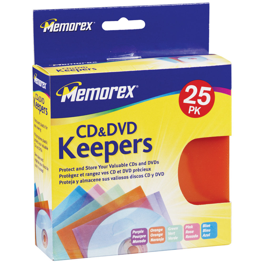 Memorex CD & DVD Keepers, Assorted Colors, Pack Of 25
