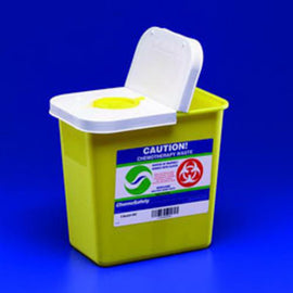 ChemoSafety Container With Hinged Lid, 2 Gallon Capacity, 10 1/2inW x 10inH x 7 1/4inD, Yellow/White, Case Of 20