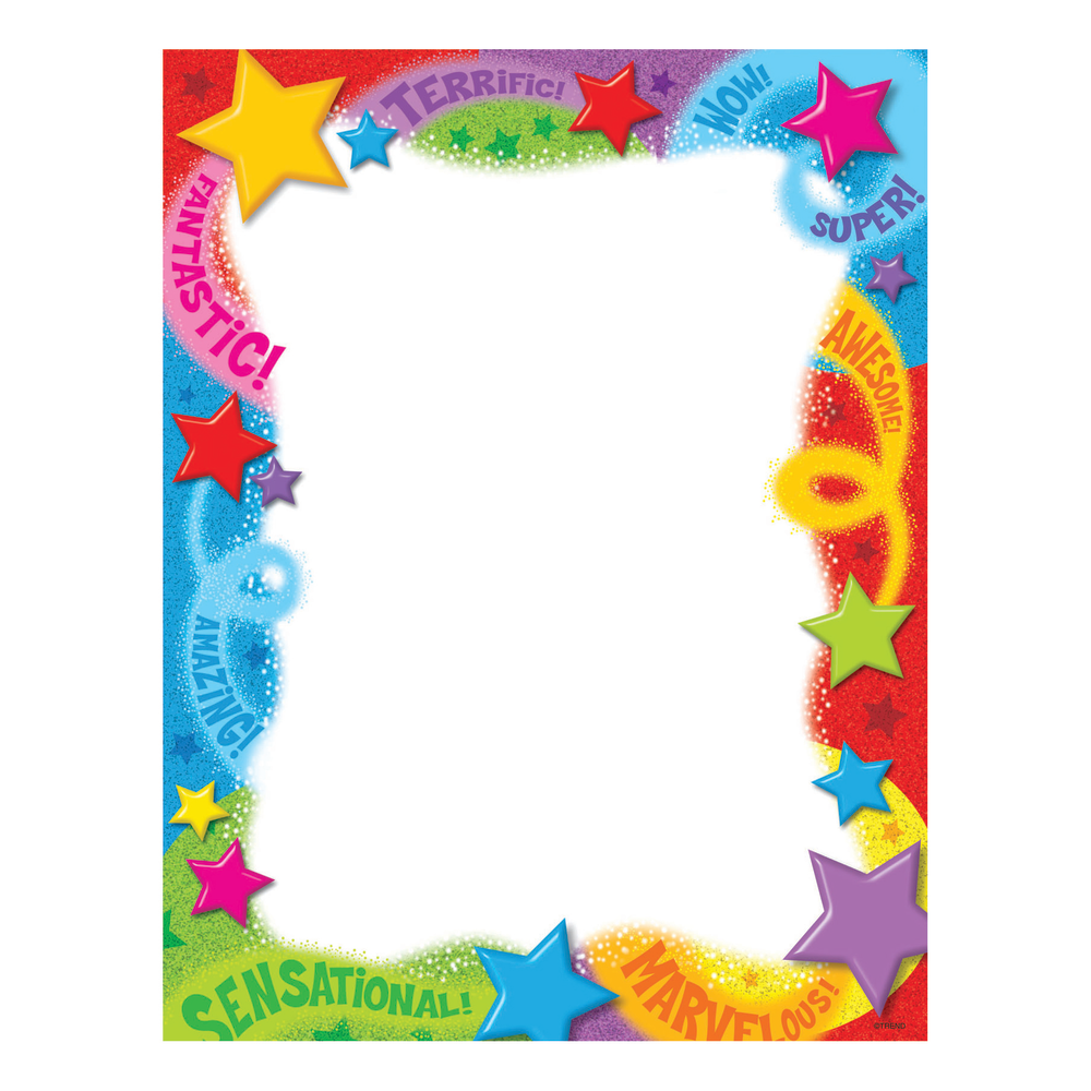 Trend Enterprises Terrific Papers, Praise Words n Stars, 8 1/2in x 11in, Multicolor, 50 Sheets Per Pack, Case Of 6