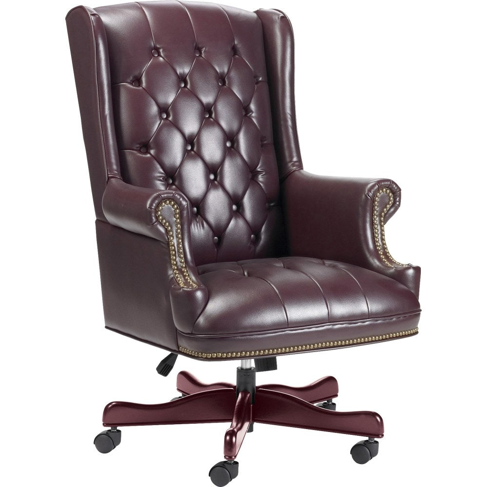 Lorell Berkeley Traditional Tufted Ergonomic High-Back Chair, Burgundy/Mahogany