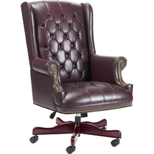 Load image into Gallery viewer, Lorell Berkeley Traditional Tufted Ergonomic High-Back Chair, Burgundy/Mahogany