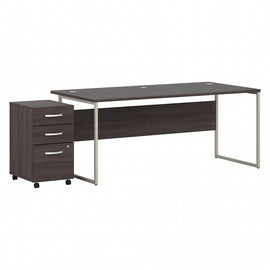 Bush Business Furniture Hybrid 72inW x 36inD Computer Table Desk With 3-Drawer Mobile File Cabinet, Storm Gray, Standard Delivery