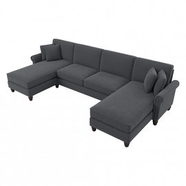 Bush Furniture Coventry 131inW Sectional Couch With Double Chaise Lounge, Dark Gray, Standard Delivery