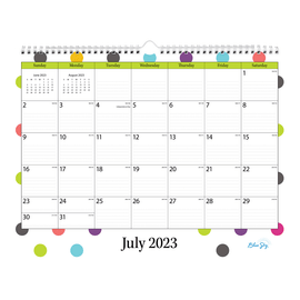 2023-2024 Blue Sky Teacher Dots Monthly Academic Wall Calendar, 15in x 12in, July 2023 to June 2024, 100340-A