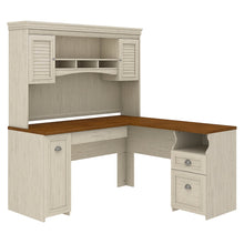 Load image into Gallery viewer, Bush Business Furniture Fairview 60inW L-Shaped Corner Desk With Hutch, Antique White/Tea Maple, Standard Delivery