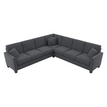 Load image into Gallery viewer, Bush Furniture Flare L-Shaped Sectional Couch, 35-3/4inH x 111-1/16inW x 111-1/16inD, Dark Gray Microsuede Fabric, Standard Delivery