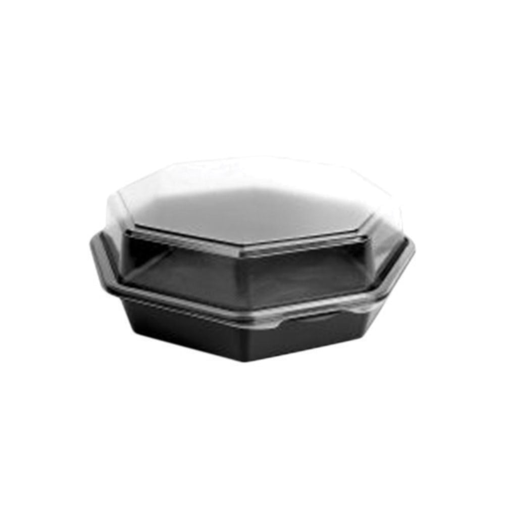 Solo Creative Carryouts OctaView Plastic Hinged Containers, Cold, 9-5/8inH x 9-1/4inW x 3-1/4inD, Black/Clear, Pack Of 100 Containers