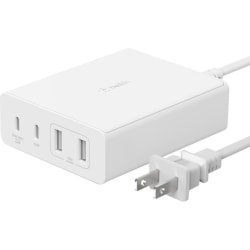 Belkin 108W 4-Port GaN Charger - 2xUSB-A, 2xUSB-C (108W Total) - 2m/6.6ft Power Cord - White - 108 W - White