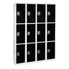 Load image into Gallery viewer, Alpine Large 3-Tier Steel Lockers, 72inH x 12inW x 12inD, Black, Pack Of 4 Lockers