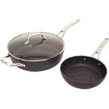 Starfrit The Rock Fry Pan Set - Cooking, Frying - Dishwasher Safe - Oven Safe - 1.03 gal x 11in Frying Pan - 8in 2nd Frying Pan - Metal Body - Cast Stainless Steel Handle - Tempered Glass Lid