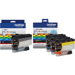 Brother LC404 4-Color Black/Cyan/Magenta/Yellow Ink Cartridges, Pack Of 4 Cartridges, LC404SET-OD