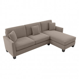 Bush Furniture Flare Sectional Couch With Reversible Chaise Lounge, 35-3/4inH x 102-1/16inW x 62-1/4inD, Tan Microsuede Fabric, Standard Delivery