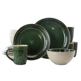 Elama 16-Piece Stoneware Dinnerware Set, Blue Jade
