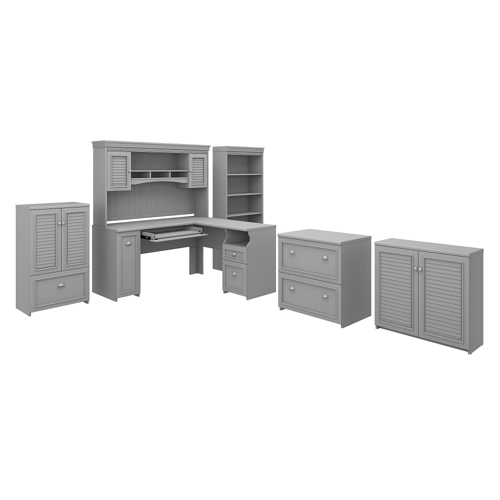 Bush Furniture Fairview 60inW L-Shaped Desk With Hutch, Bookcase, Storage And File Cabinets, Cape Cod Gray, Standard Delivery