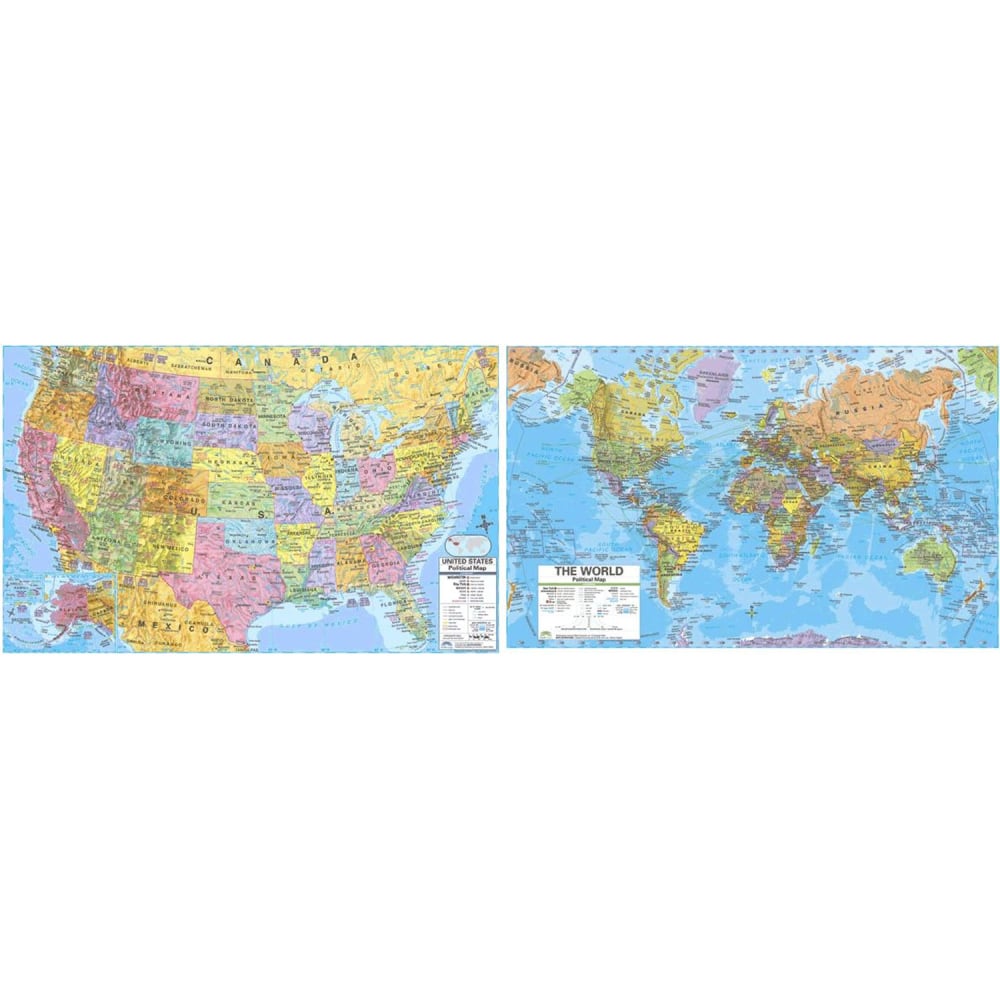 Kappa Map Laminated United States/World Advanced Political Rolled Map Set, 46in x 36in