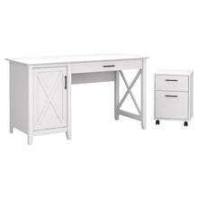 Load image into Gallery viewer, Bush Furniture Key West 54inW Computer Desk With Storage And 2-Drawer Mobile File Cabinet, Pure White Oak, Standard Delivery