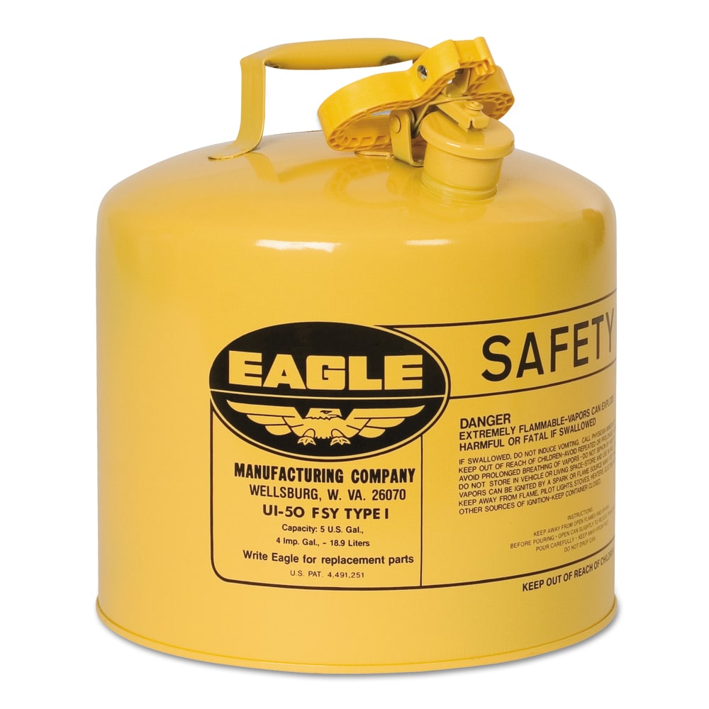 Eagle Type I Safety Can For Flammables, 5 Gallon, Yellow