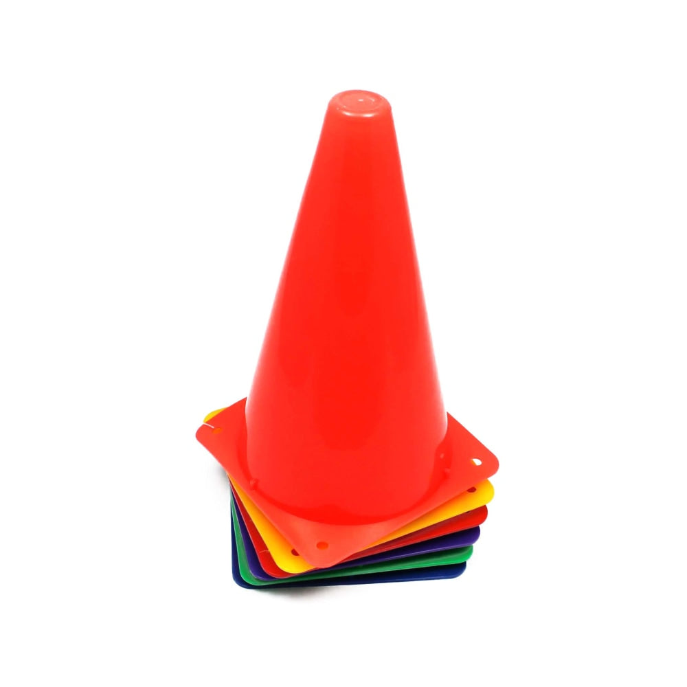 Champion Sports High-Visibility Plastic Cones, 9in Tall, Assorted Colors, Pack Of 6