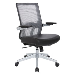 Office Star Space Seating 867 Series Ergonomic Mesh/Bonded Leather Mid-Back Chair, Black/Silver