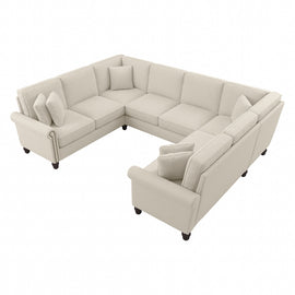 Bush Furniture Coventry 113inW U-Shaped Sectional Couch, Cream Herringbone, Standard Delivery