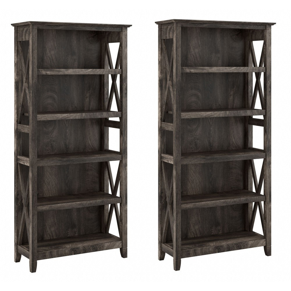 Bush Business Furniture Key West 66inH 5-Shelf Bookcase Set, Dark Gray Hickory, Standard Delivery